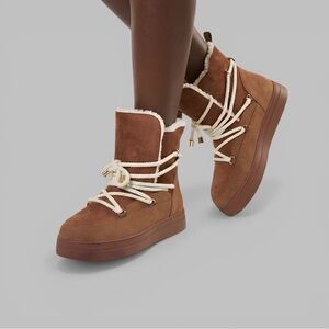 MIA Disa Brown Faux Suede Women’s Lace Tie Winter Boots Sz 7.5